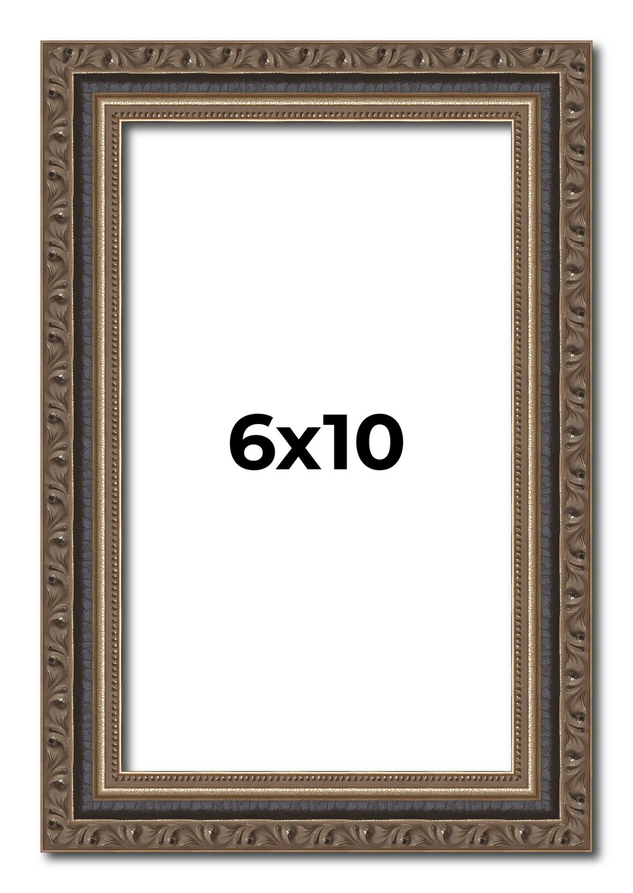6x10 Sculpted Silver Picture Frame - UV Acrylic, Foam Board Backing, Hanging Hardware